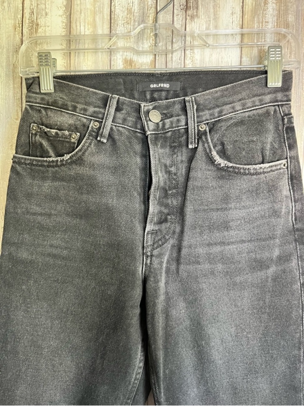 GRLFRND Karolina High Rise Straight Jeans Hot Stuff Black Wash Raw Hem 24 - Picture 3 of 7